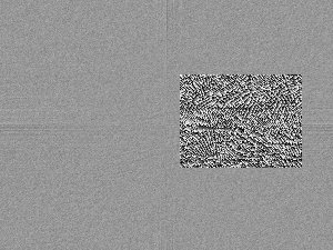 The phase plot, with an inset showing a zoomed in 1:1 view.
Mostly just grainy, but there are strong horizontal and vertical streaks
along the outer third of the X and Y axes. If you zoom in all the way,
there's some fine-grained structure, looking a bit like a cellular automaton.